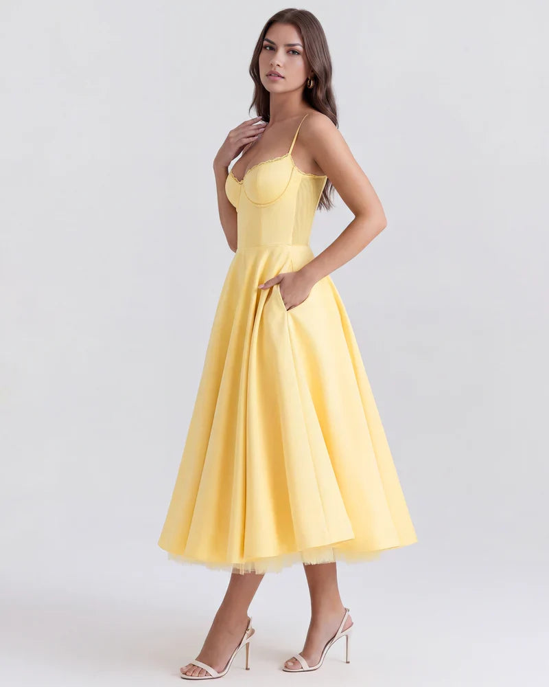 Women’s Corset Midi Dress with Tulle Skirt