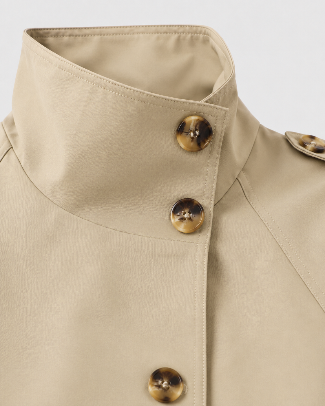 Women's Cropped Double-Breasted Trench Jacket with Funnel Neck