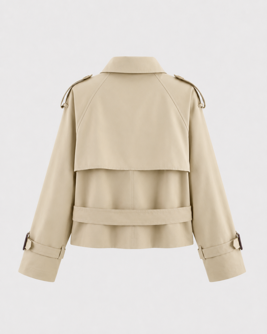 Women's Cropped Double-Breasted Trench Jacket with Funnel Neck