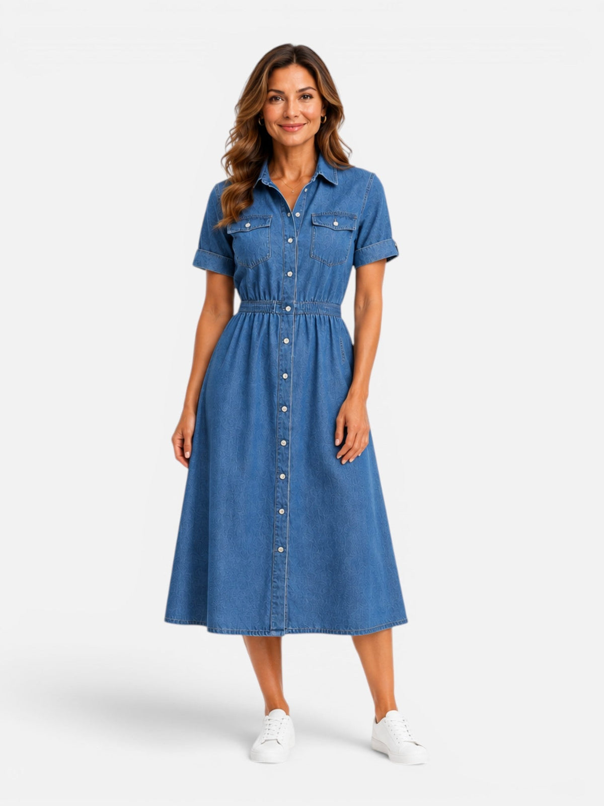 Women's Denim Midi Dress – Button Front Shirt Dress