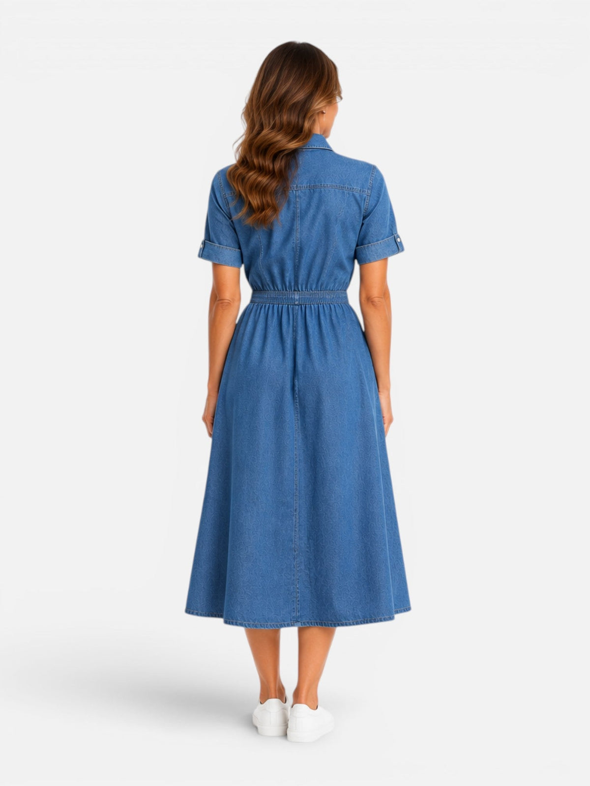 Women's Denim Midi Dress – Button Front Shirt Dress