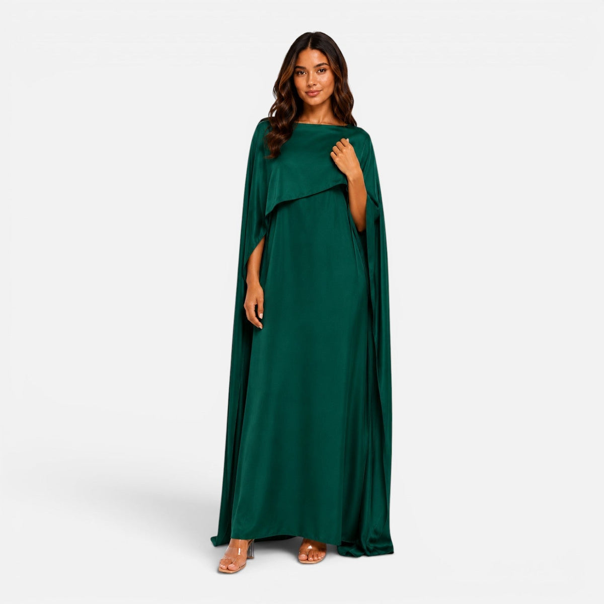 Women's Elegant Cape Sleeve Maxi Dress Formal Evening Gown