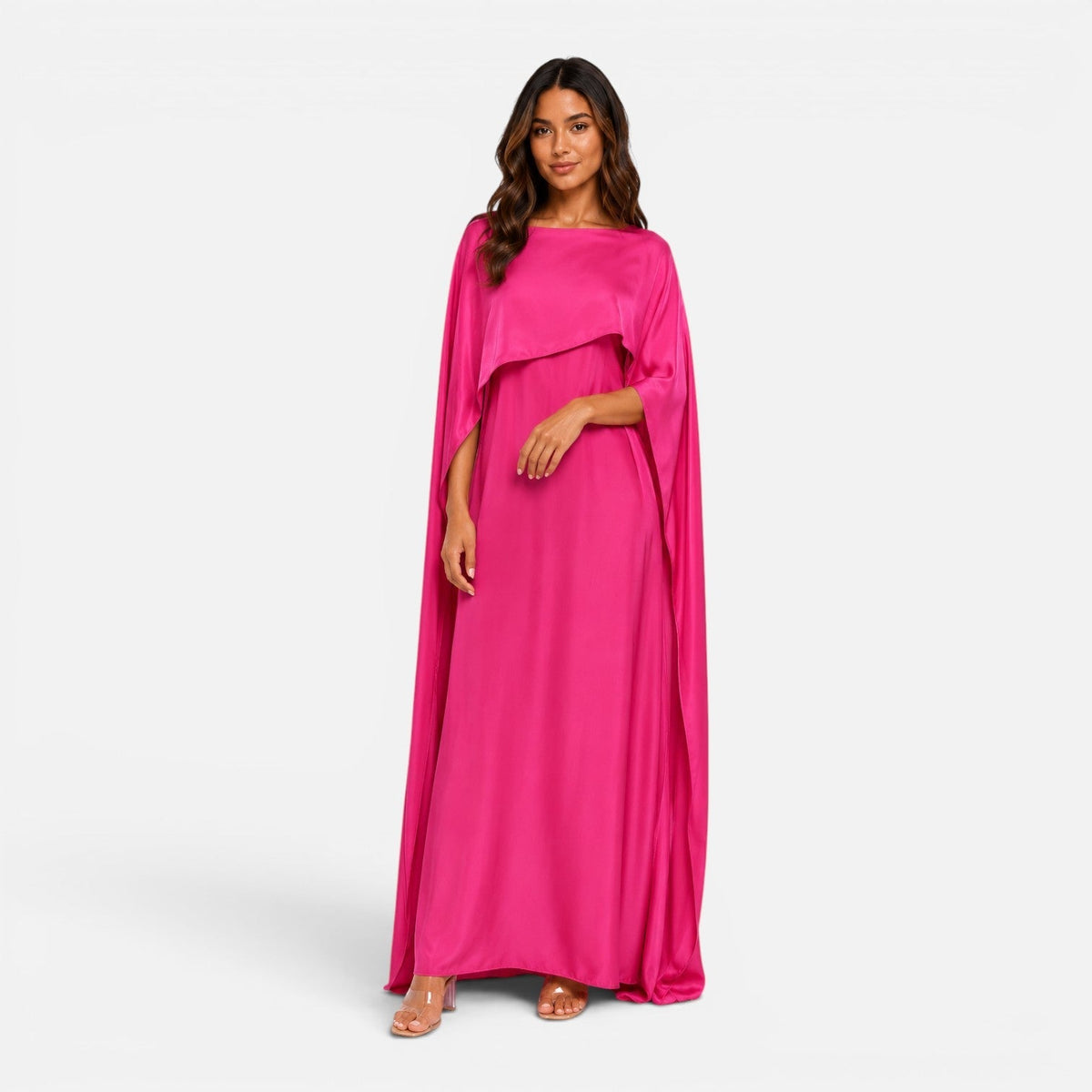 Women's Elegant Cape Sleeve Maxi Dress Formal Evening Gown