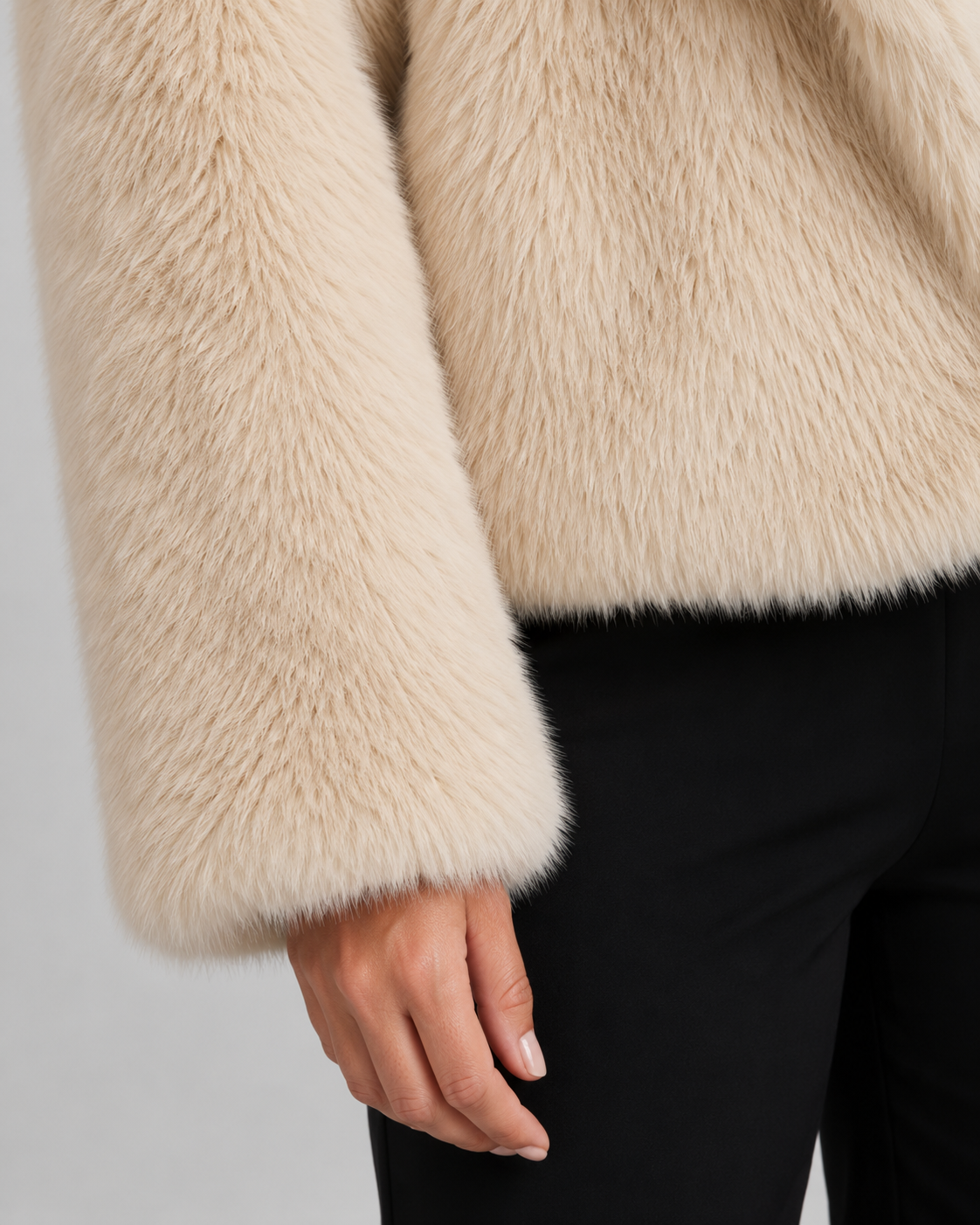 Wide Collar Cropped Faux Fur Jacket