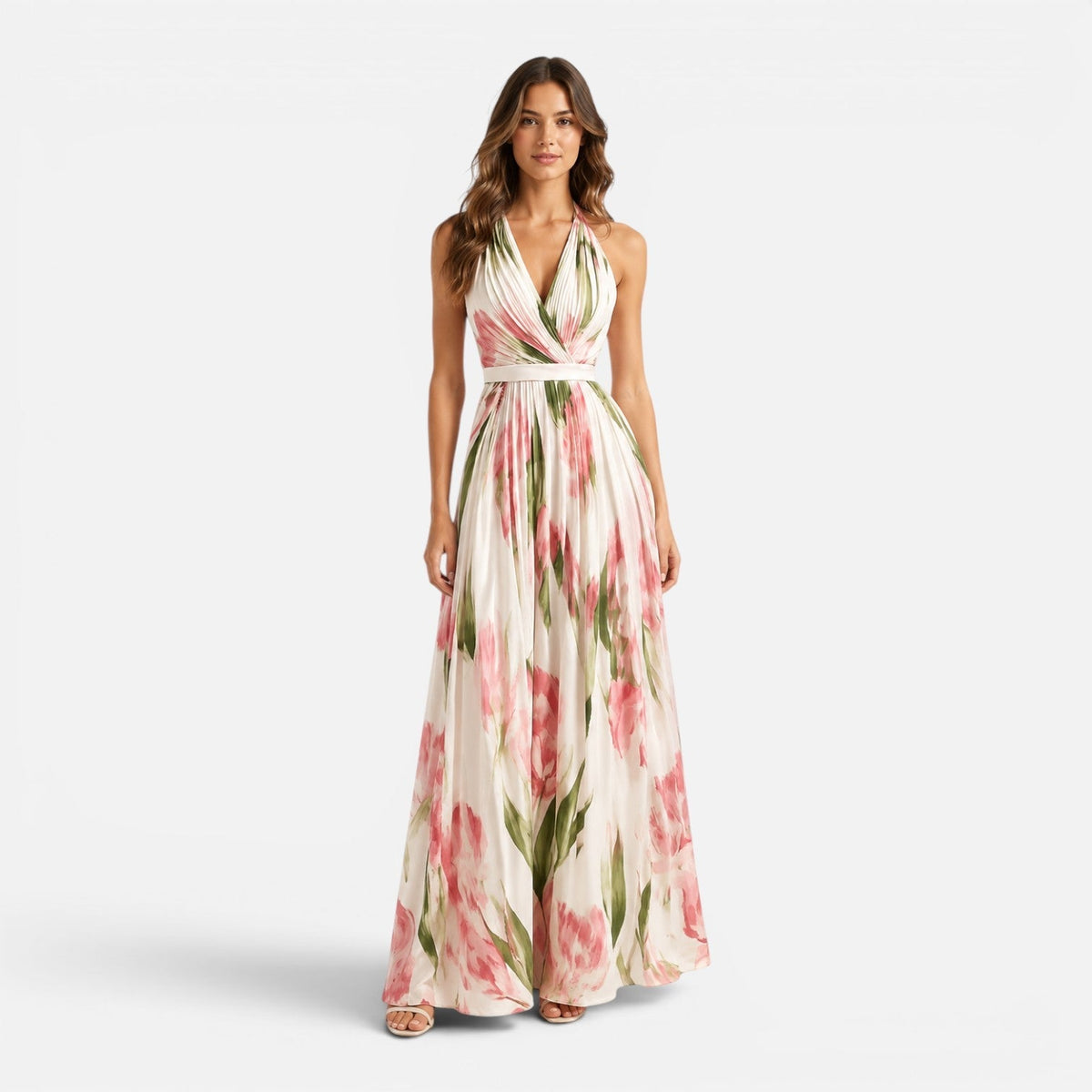 Women's Floral Halter Maxi Dress Sleeveless Summer Dress