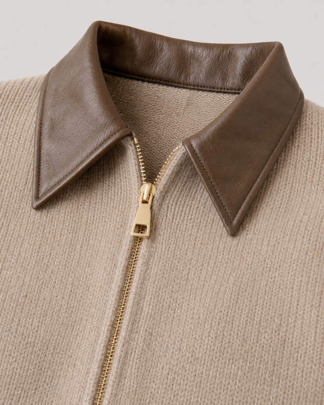 Women’s Knit Zip Cardigan with Leather Collar