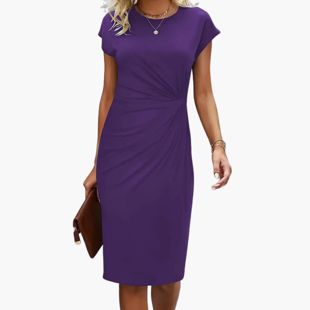 Round Neck Short Sleeve Ruched Bodycon Midi Dress 8