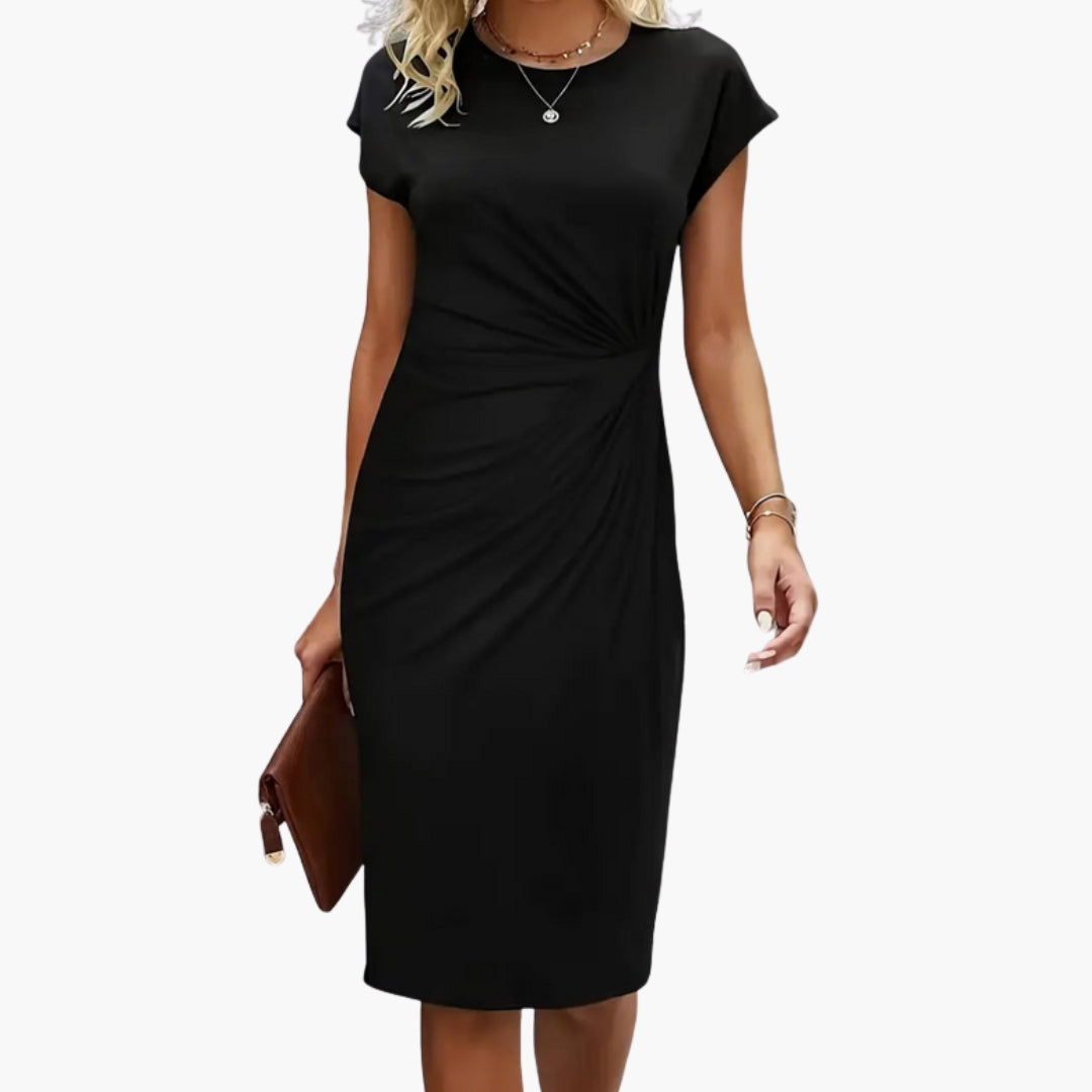 Round Neck Short Sleeve Ruched Bodycon Midi Dress