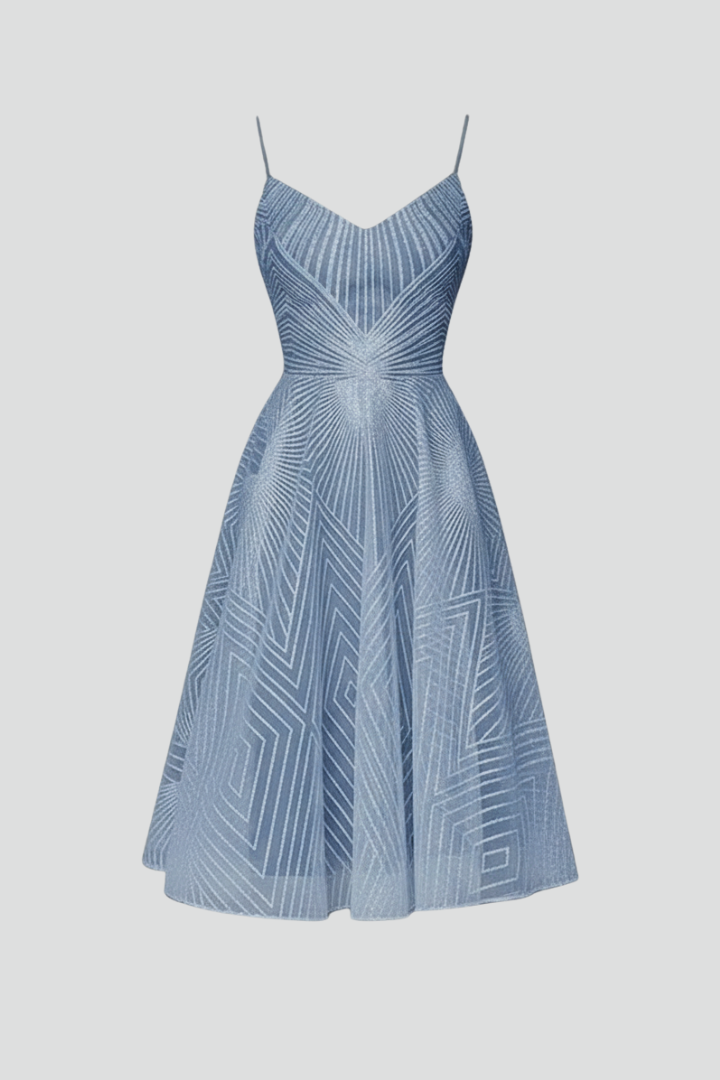 Spaghetti Strap V-Neck Fit and Flare Midi Dress