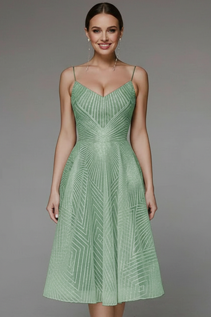 Spaghetti Strap V-Neck Fit and Flare Midi Dress 9
