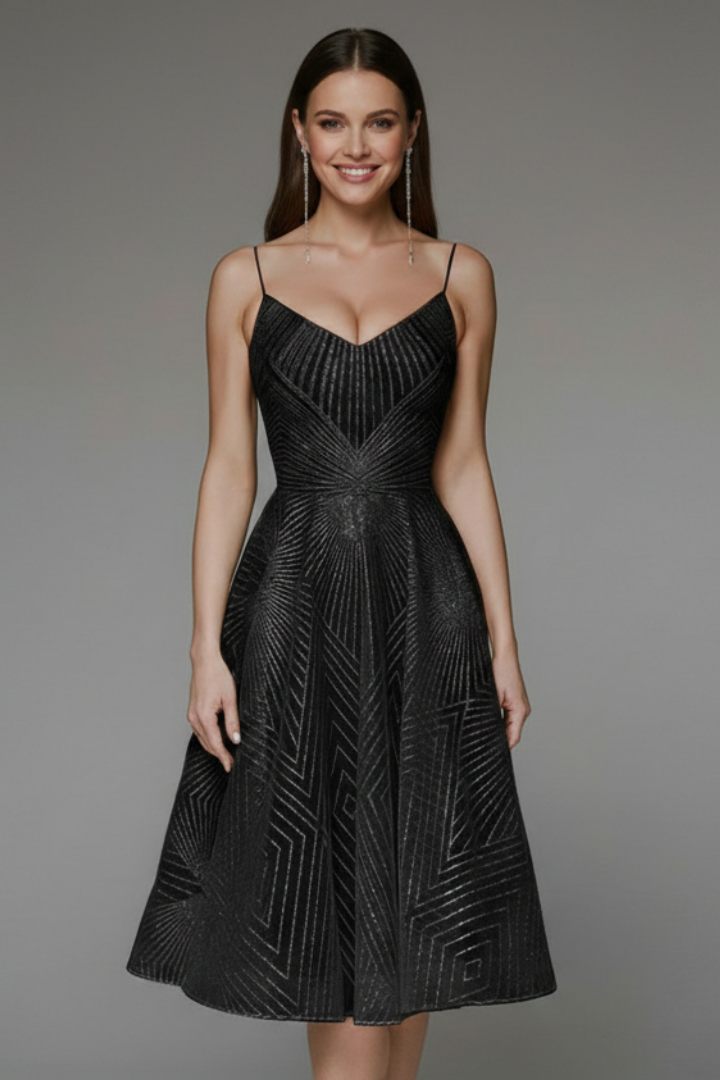Spaghetti Strap V-Neck Fit and Flare Midi Dress 8