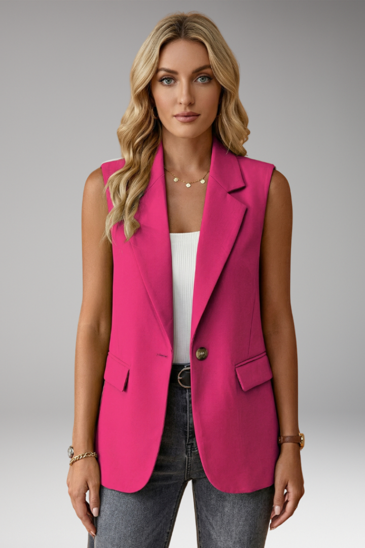 Notch Lapel Single Button Sleeveless Blazer Vest