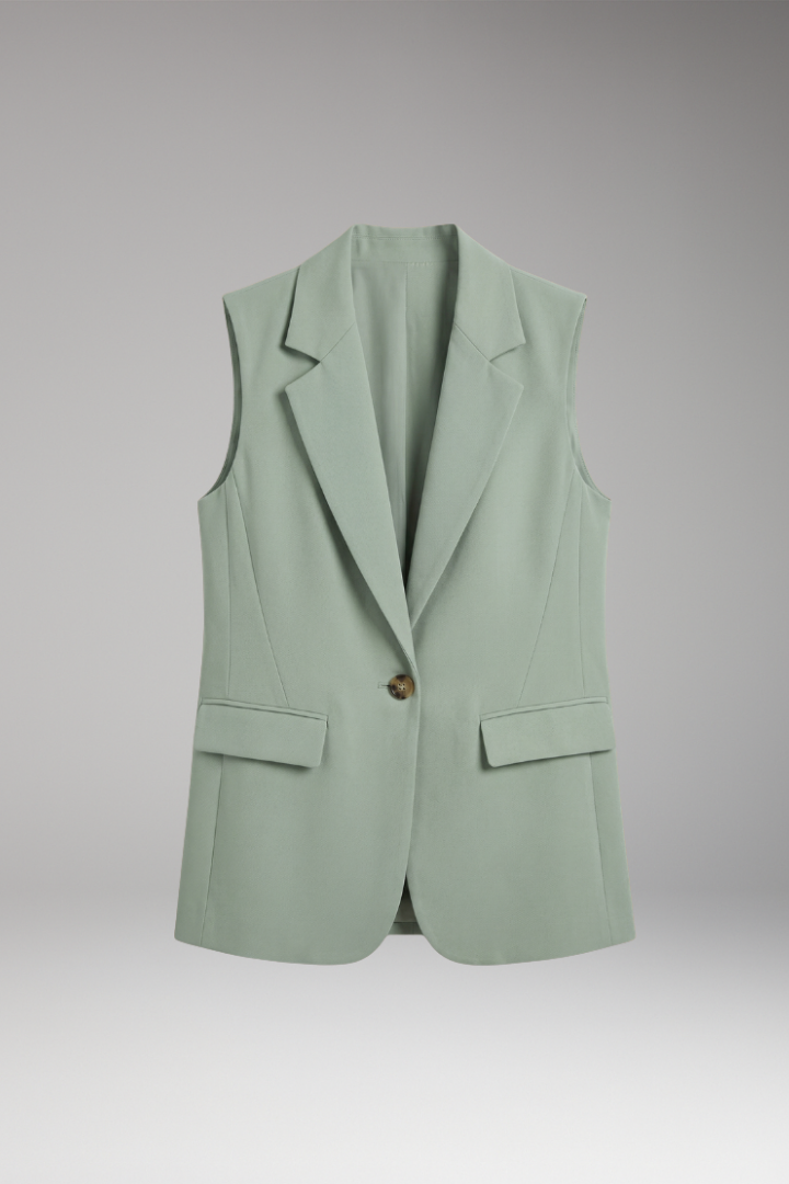 Notch Lapel Single Button Sleeveless Blazer Vest