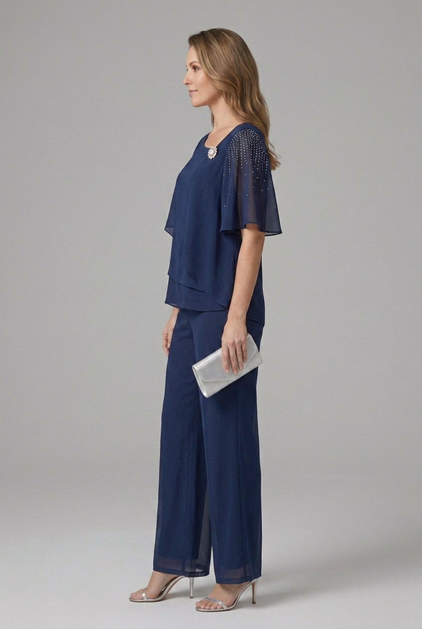 Flutter Sleeve Layered Chiffon Top and Wide Leg Pants Two Piece Set 5