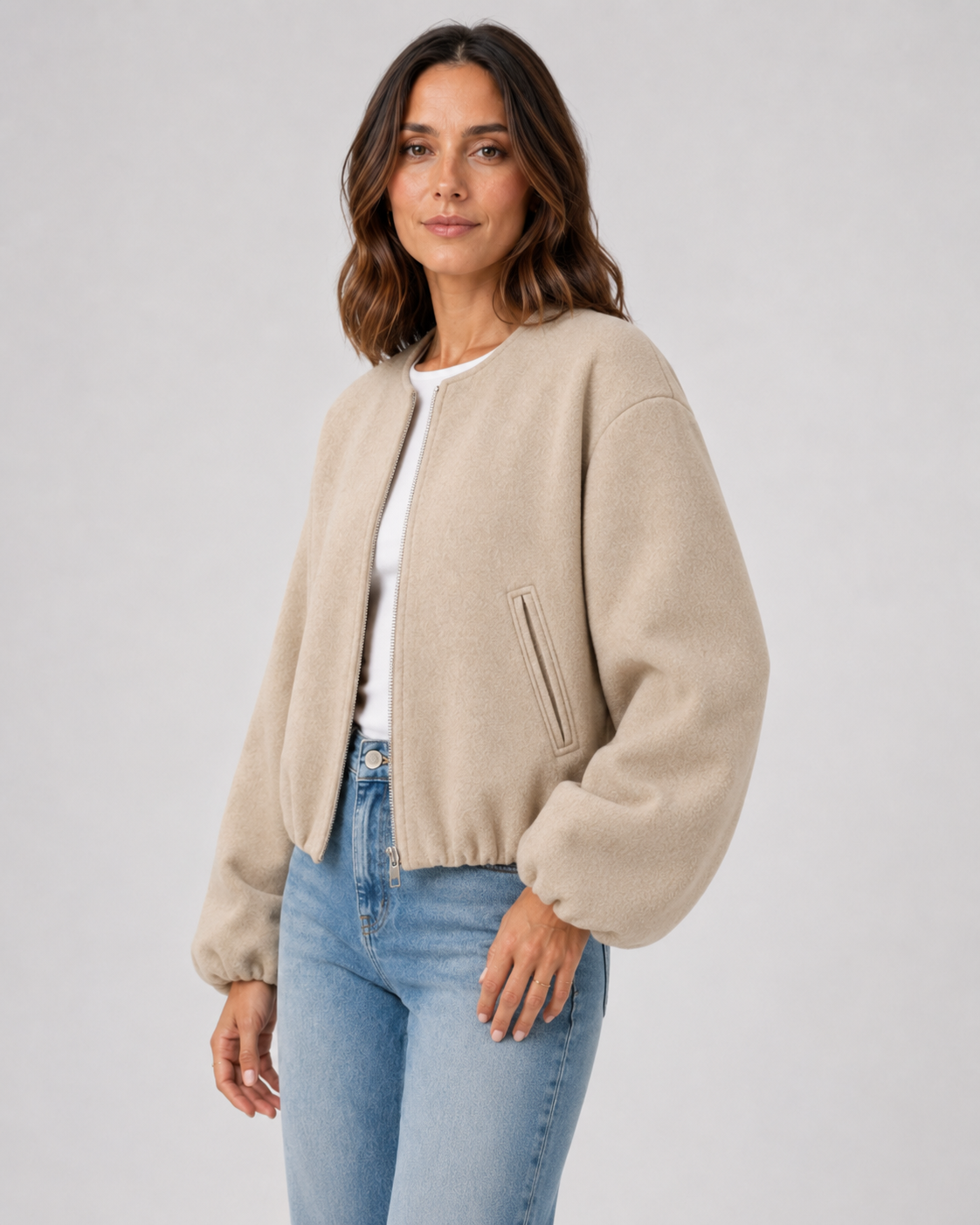 Women's Wool Blend Cropped Bomber Jacket