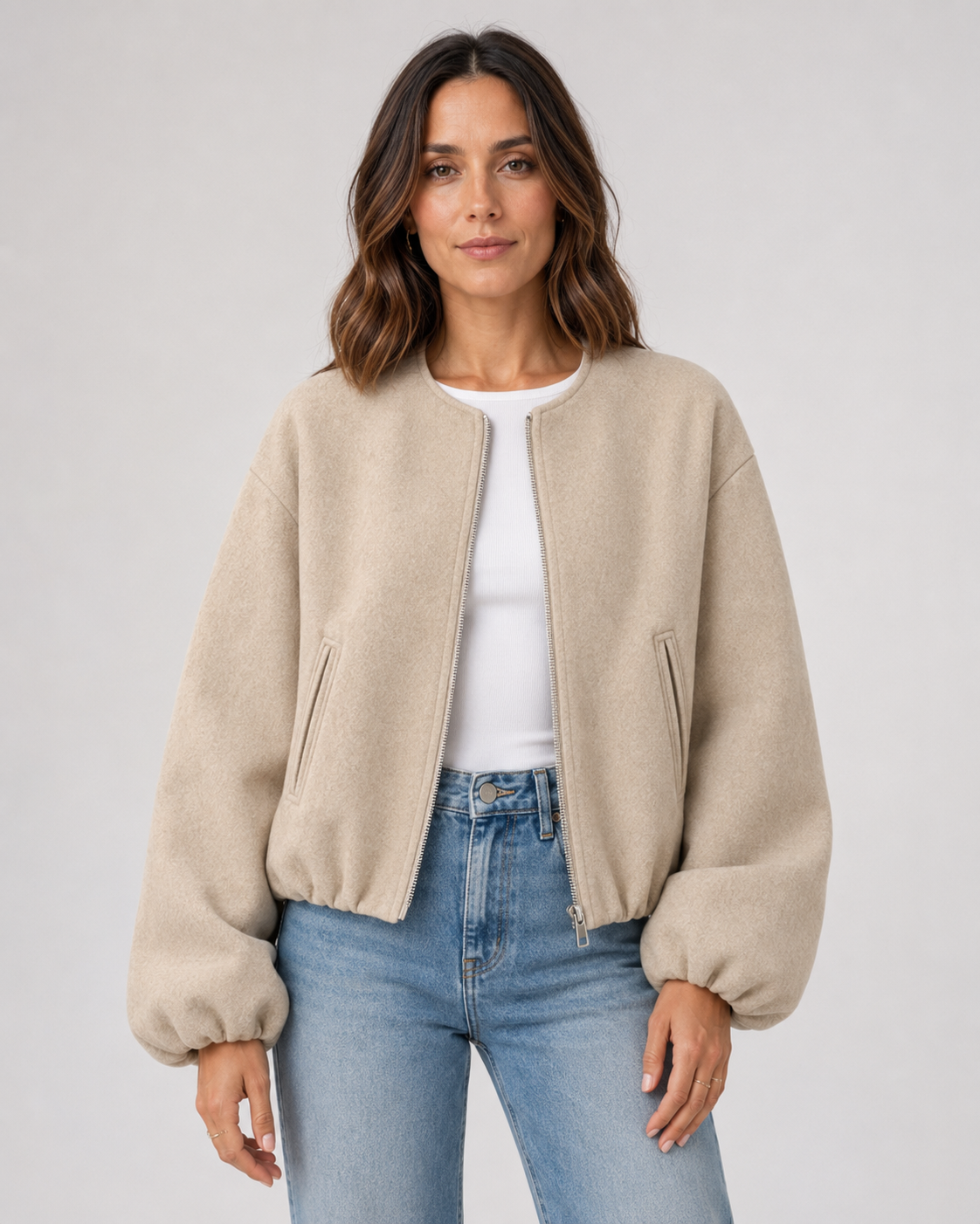 Women's Wool Blend Cropped Bomber Jacket