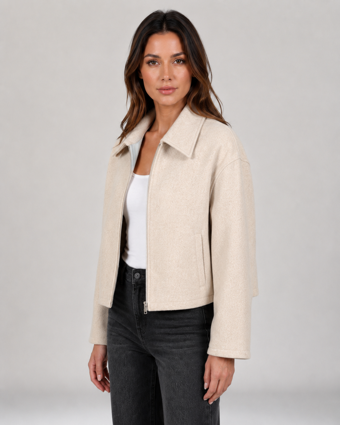 Women's Cropped Zip-Up Jacket with Collar