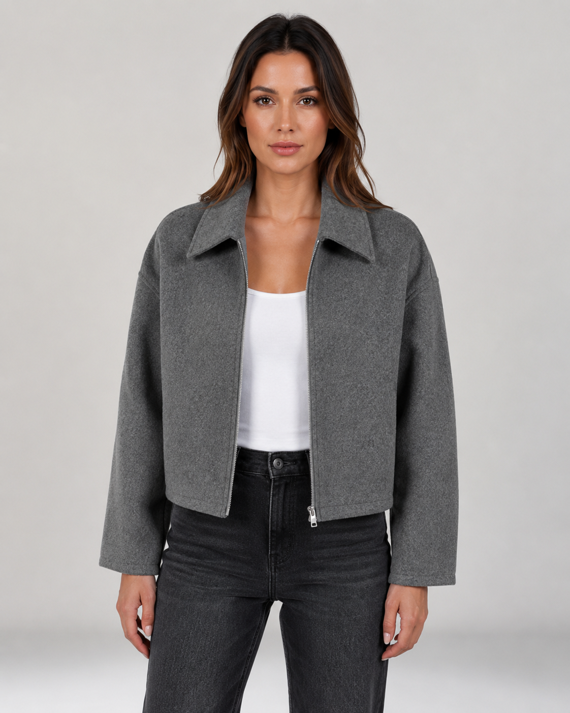 Women's Cropped Zip-Up Jacket with Collar