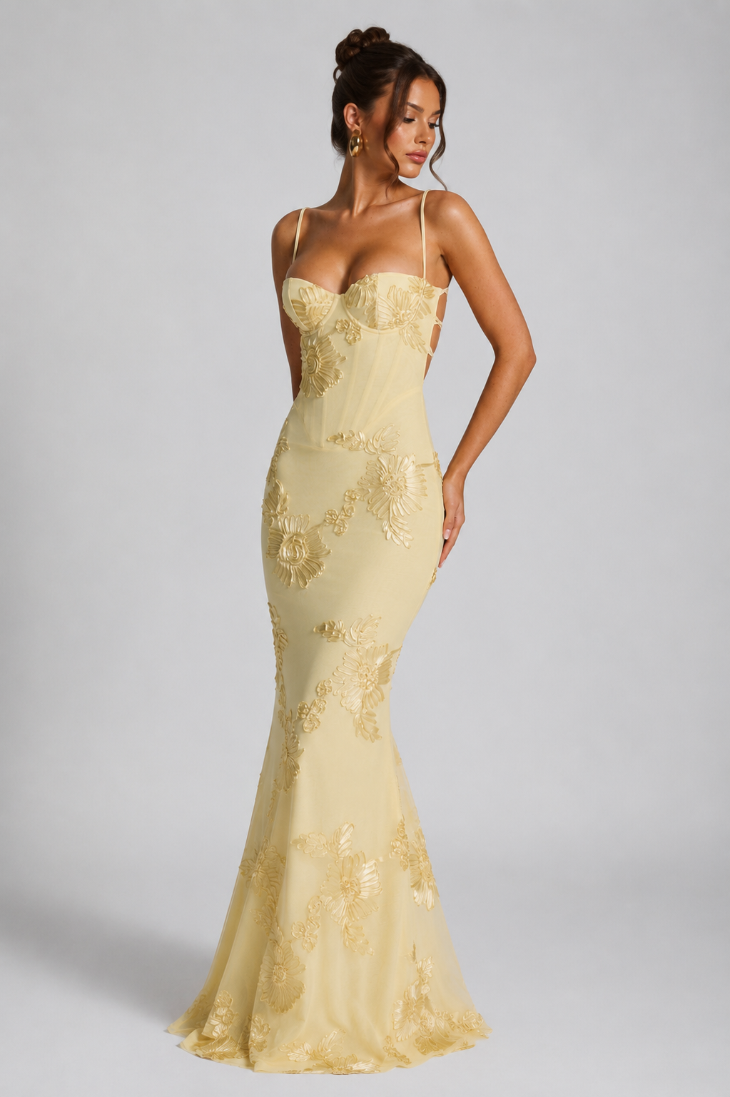 Women's Floral Embroidered Corset Maxi Dress Formal Evening Gown
