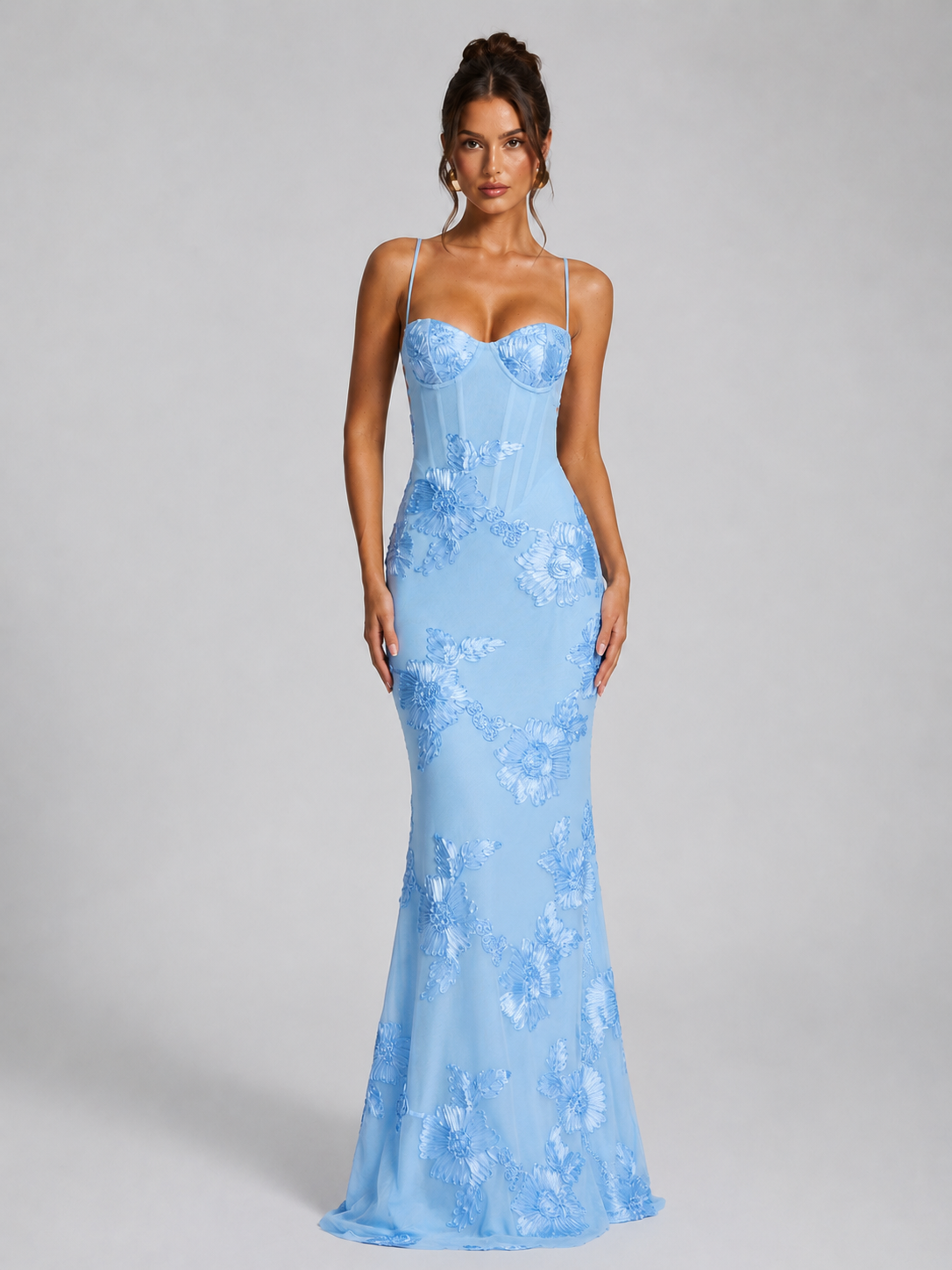 Women's Floral Embroidered Corset Maxi Dress Formal Evening Gown