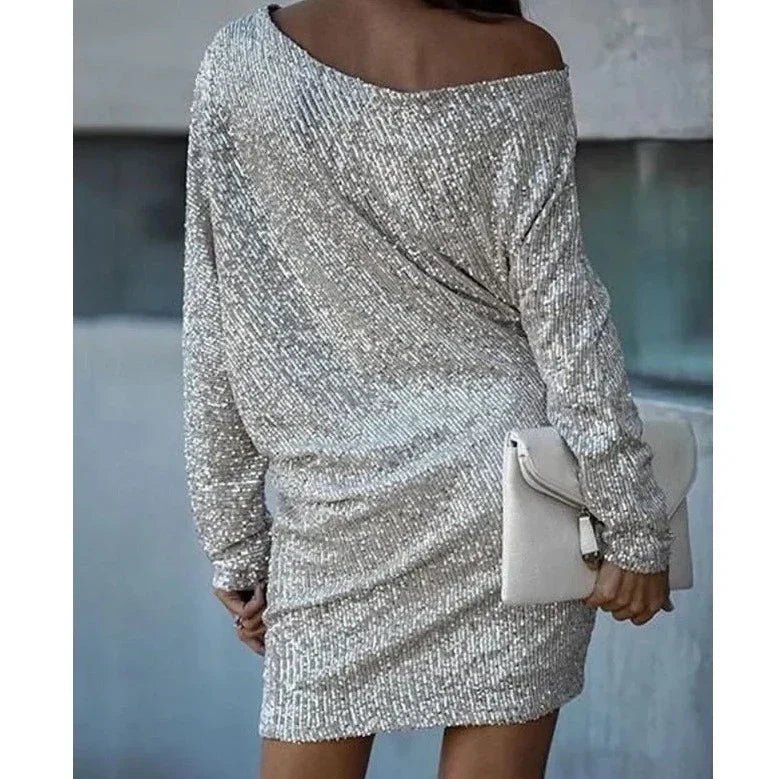Sequin Off Shoulder Long Sleeve Mini Dress 6