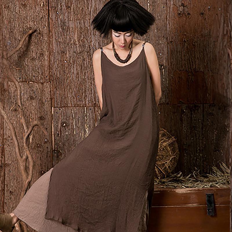 Women's Summer Casual Linen Double-Layer Slip Dress