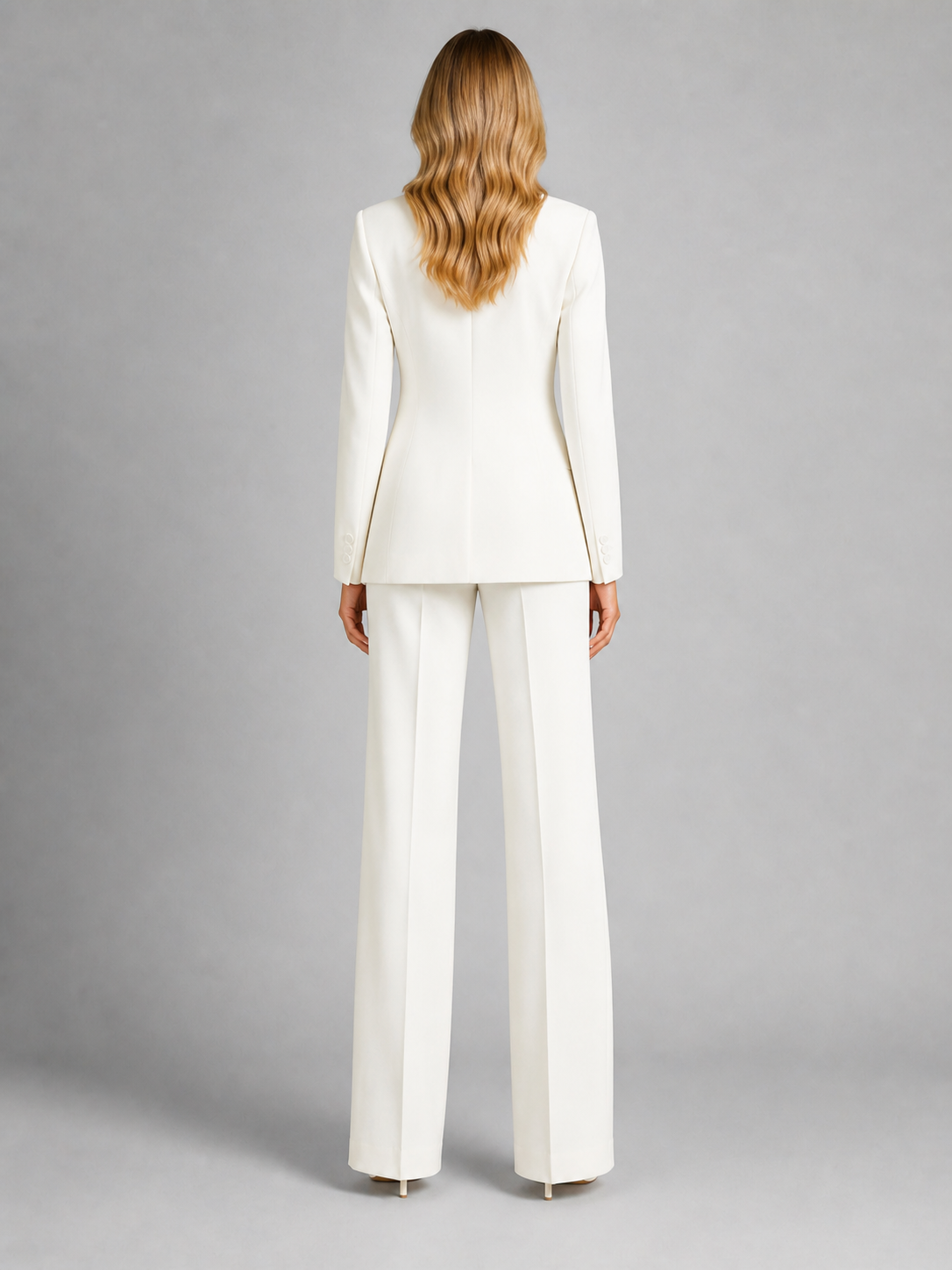 Single Button Blazer and Wide Leg Pants Two Piece Set