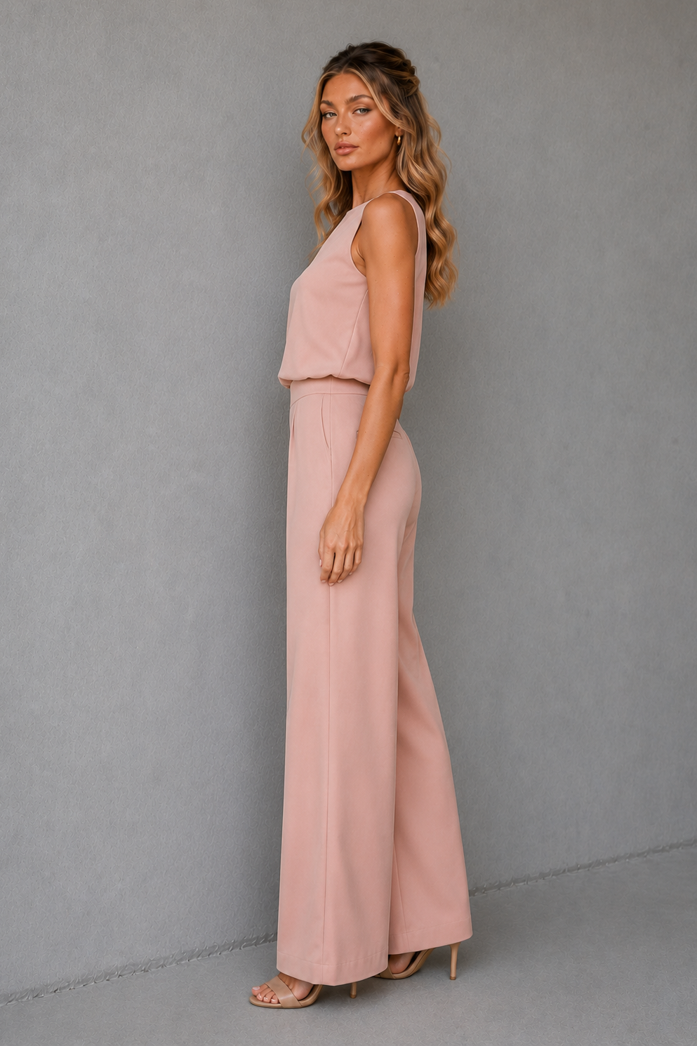 Sleeveless Round Neck Top and Wide Leg Pants Two Piece Set