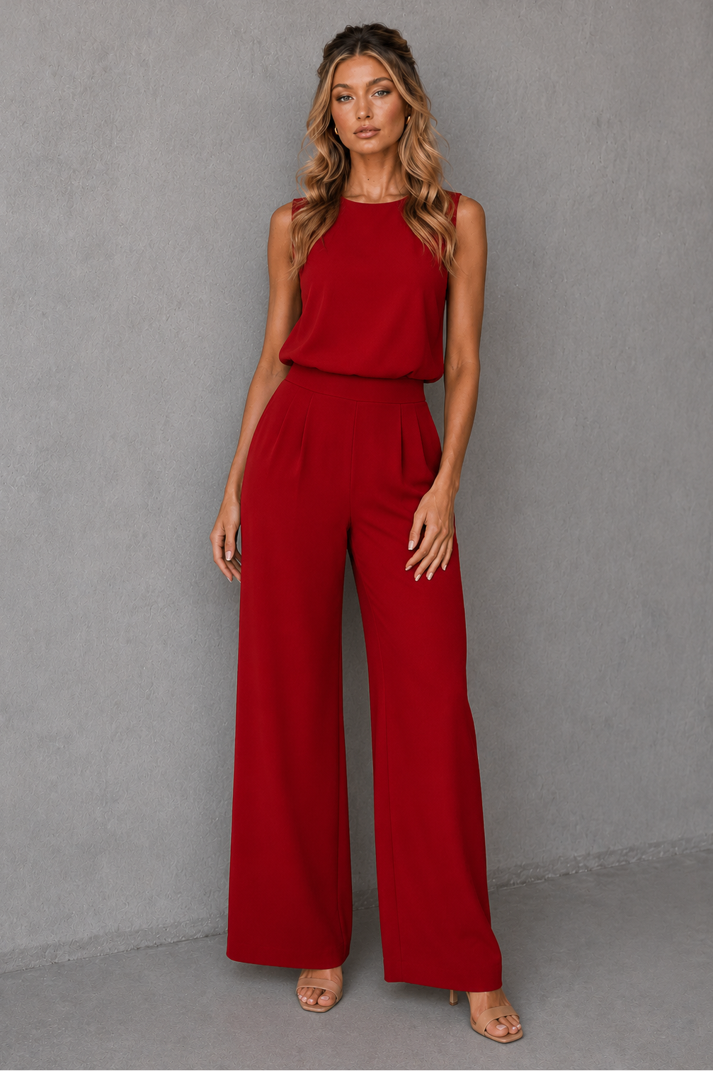 Sleeveless Round Neck Top and Wide Leg Pants Two Piece Set