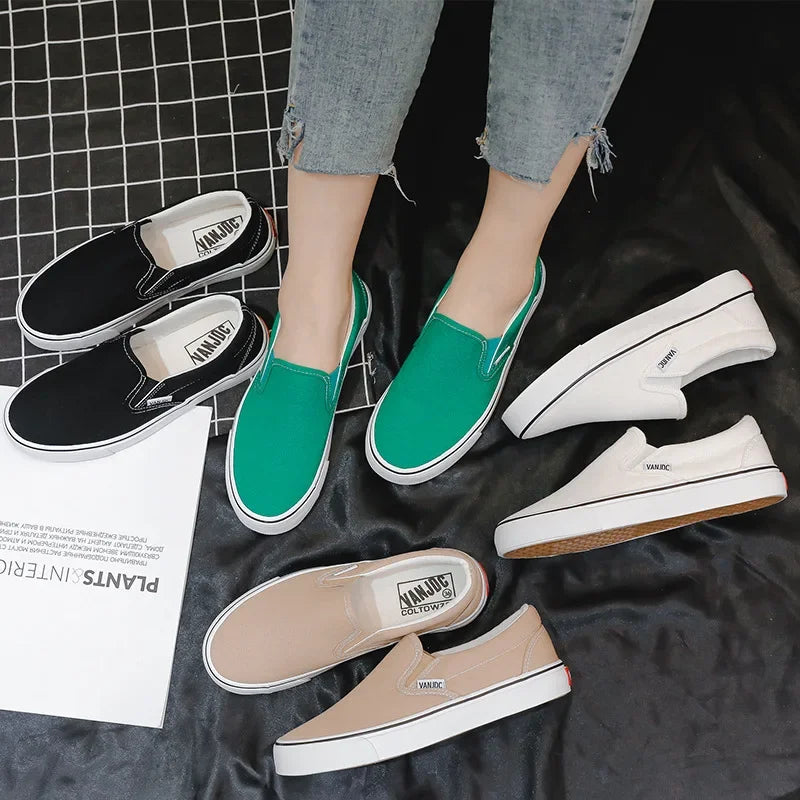 Womens Canvas Multicolor Checkerboard Design SlipOn Flats Summer Fashion Skateboard
