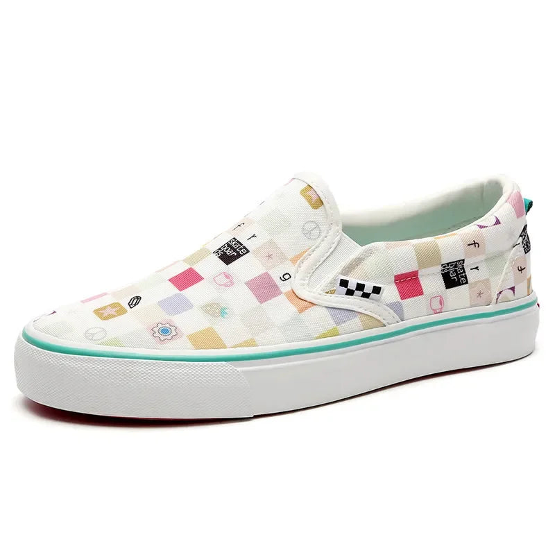 Womens Canvas Shoes Multicolor Checkerboard Design Men SlipOn Footwear Girls Flats Couple Summer Fashion Sneakers Size 3544