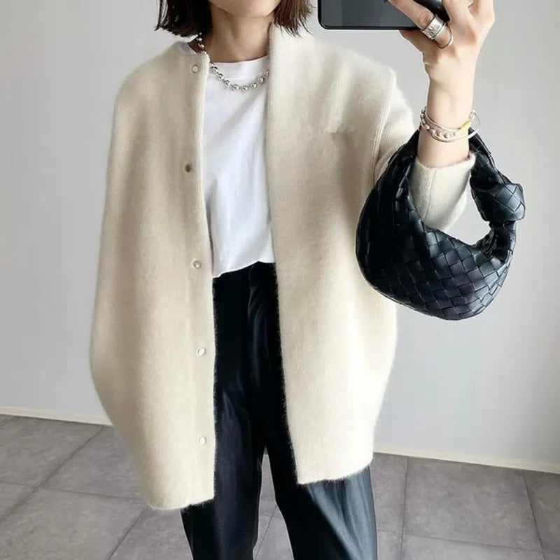 Crew Neck Button Front Longline Oversized Cardigan