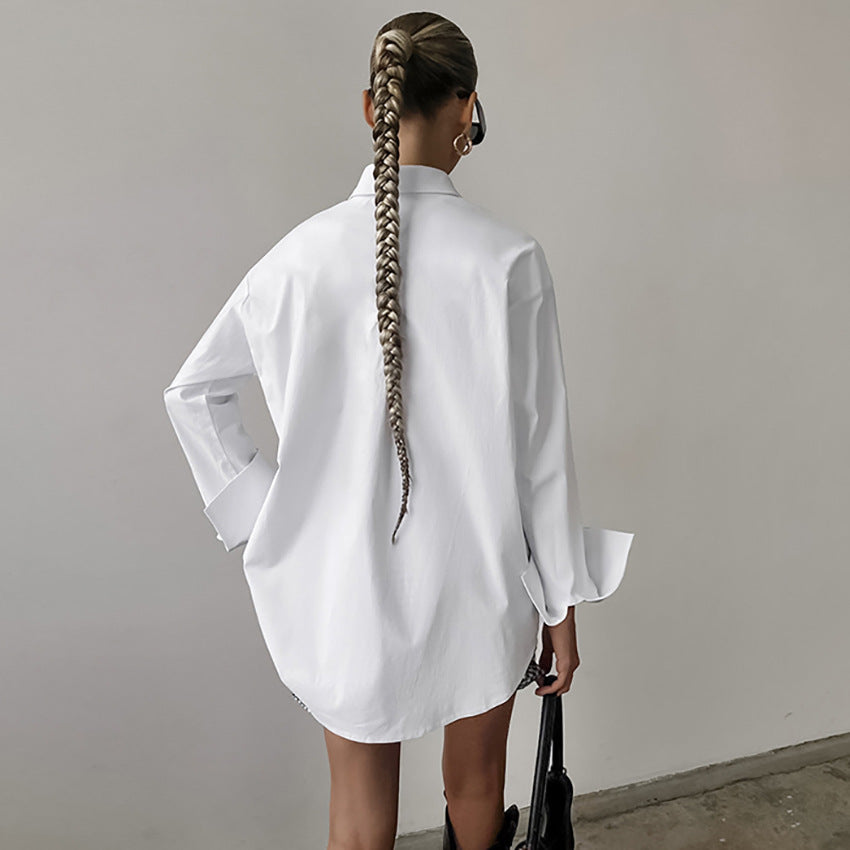 Drop Shoulder Long Sleeve Chest Pocket Oversized Shirt