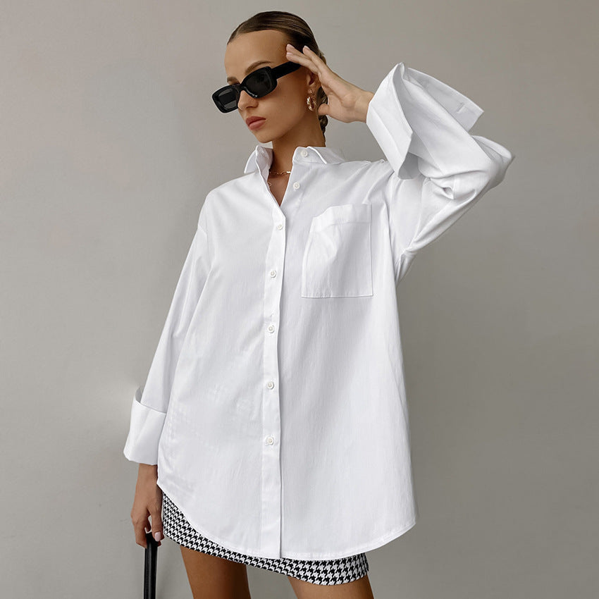 Drop Shoulder Long Sleeve Chest Pocket Oversized Shirt