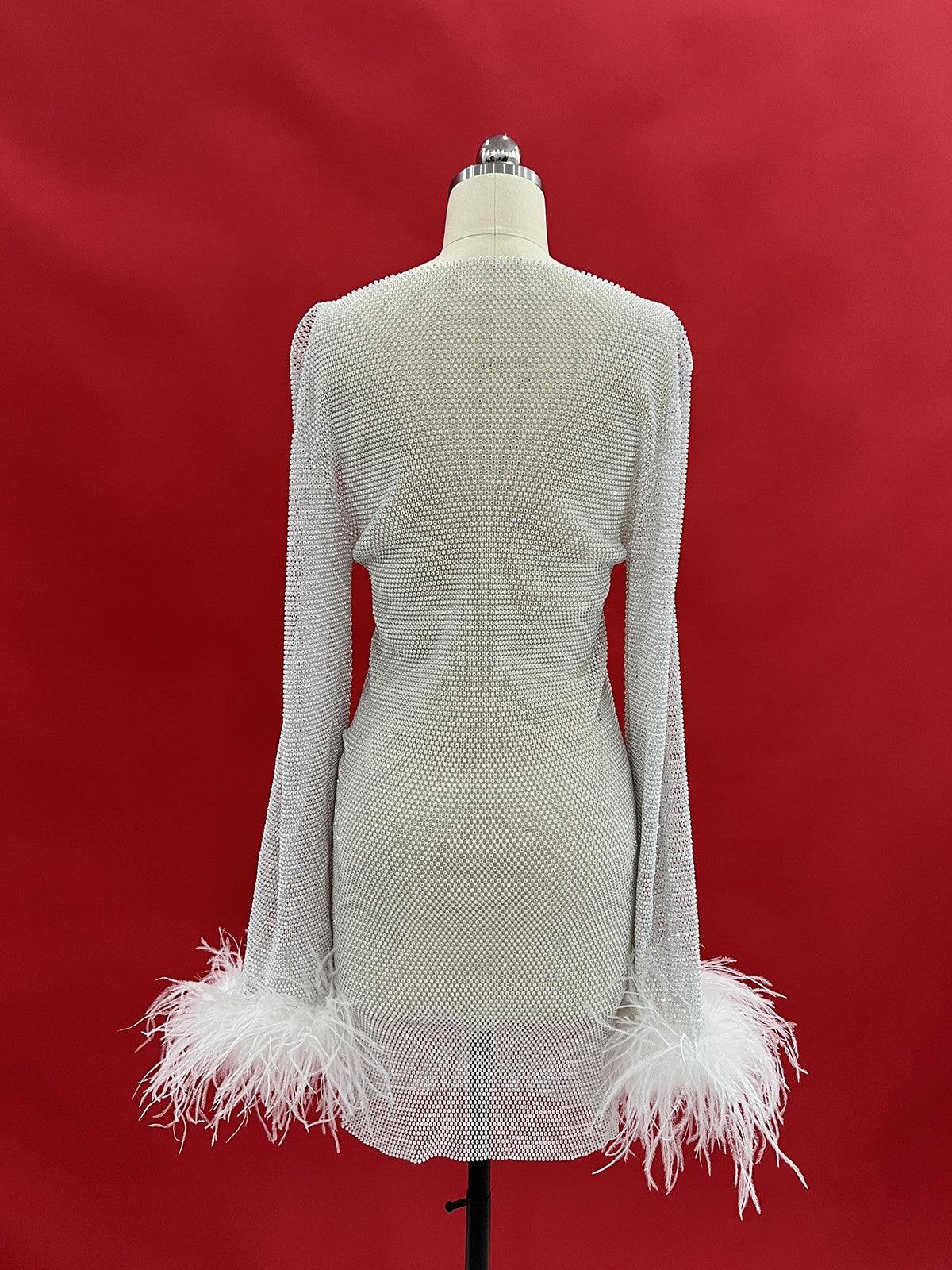 Rhinestone Mesh Mini Dress In White - View 9