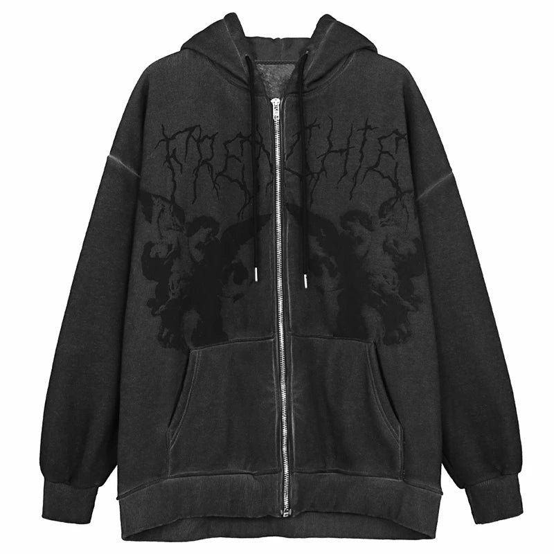 Gothic Punk Skeleton Print Hoody Jacket Black 1 / M