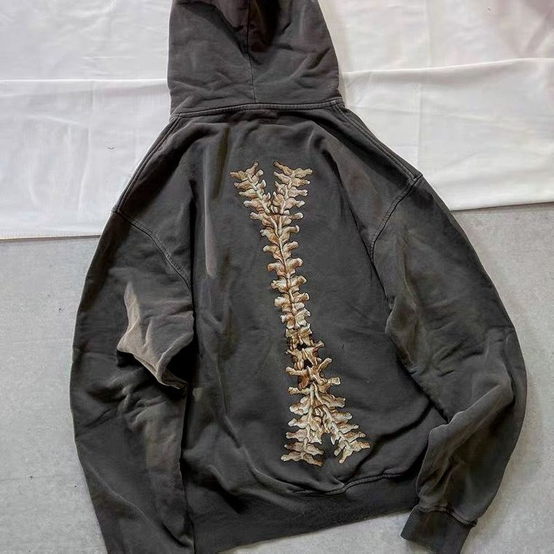 Skeleton Rib Cage Print Zip Front Oversized Hoodie 6