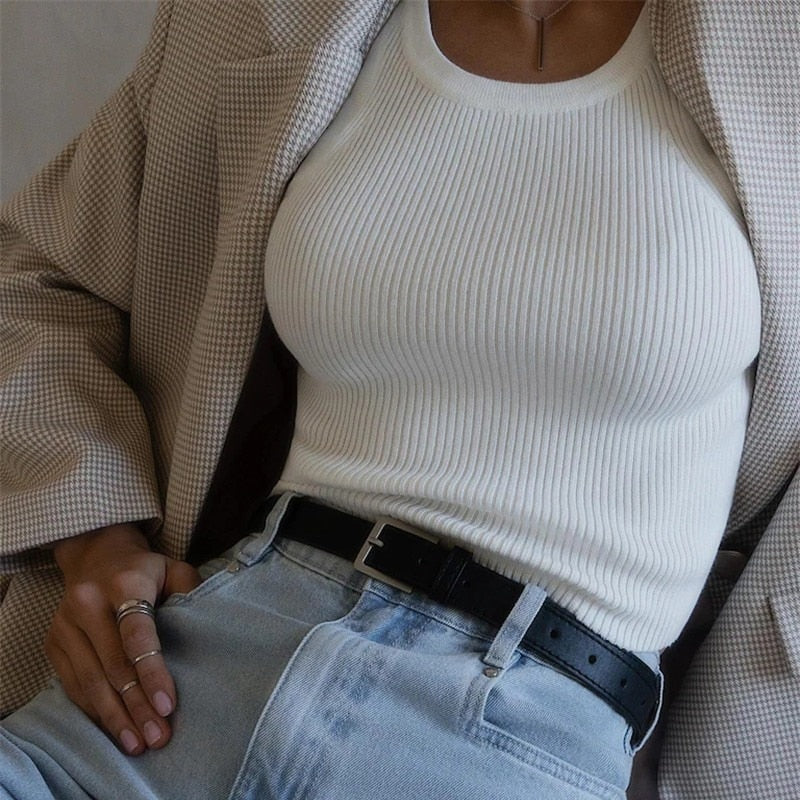 Ribbed Knit Round Neck Sleeveless Cropped Tank Top 6