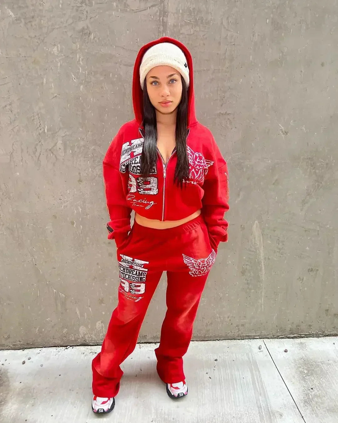 Racing Graphic Letter Print Cropped Zip Up Hoodie