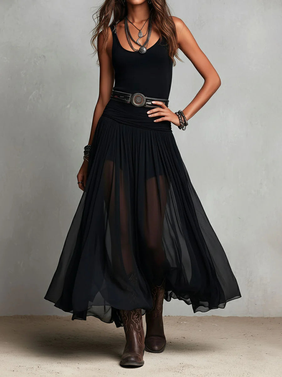 Sleeveless Tank Sheer Maxi Skirt Two Piece Set 2
