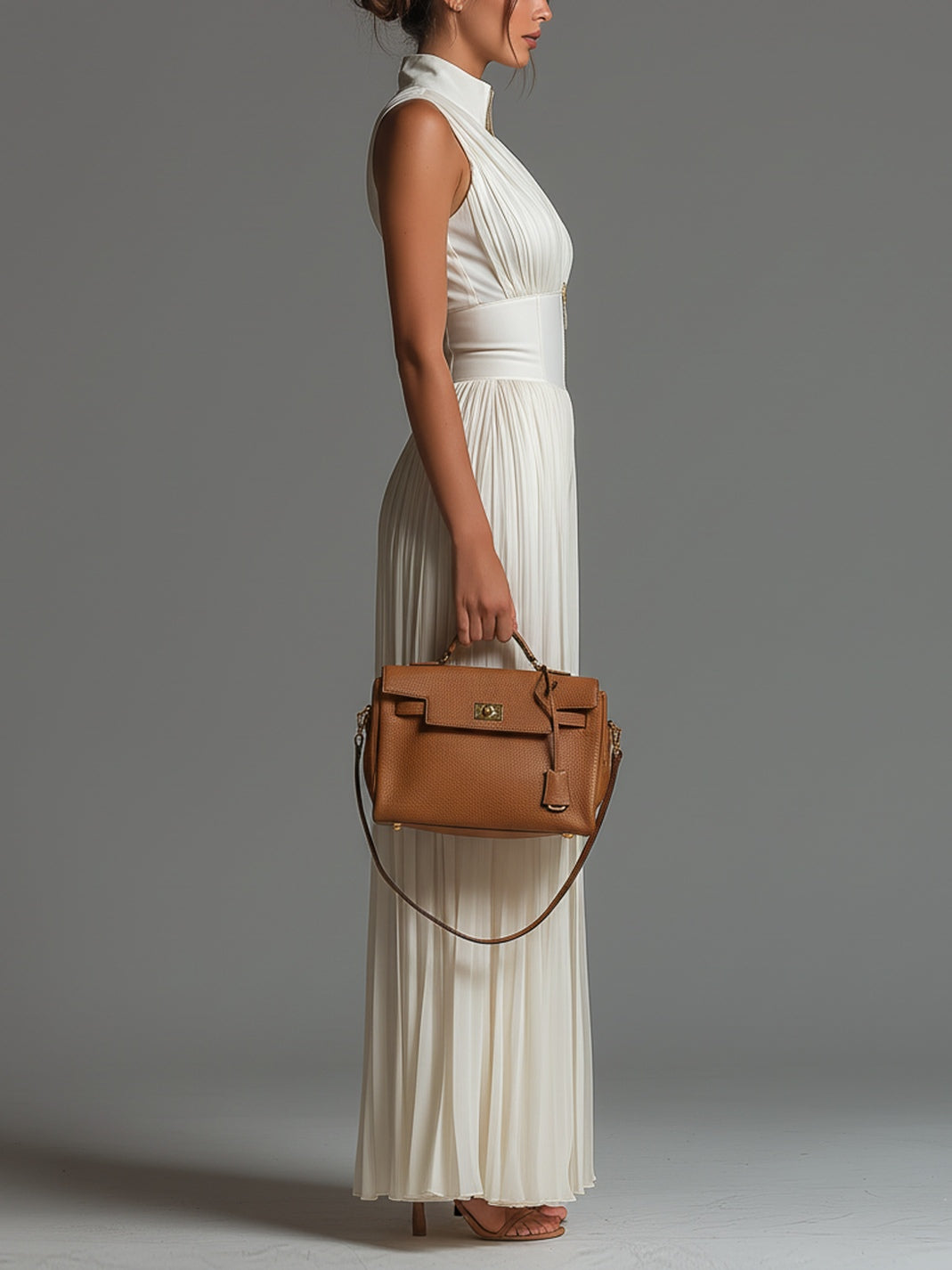 Deep V-Neck Sleeveless Zip Front Pleated Wide Leg Jumpsuit