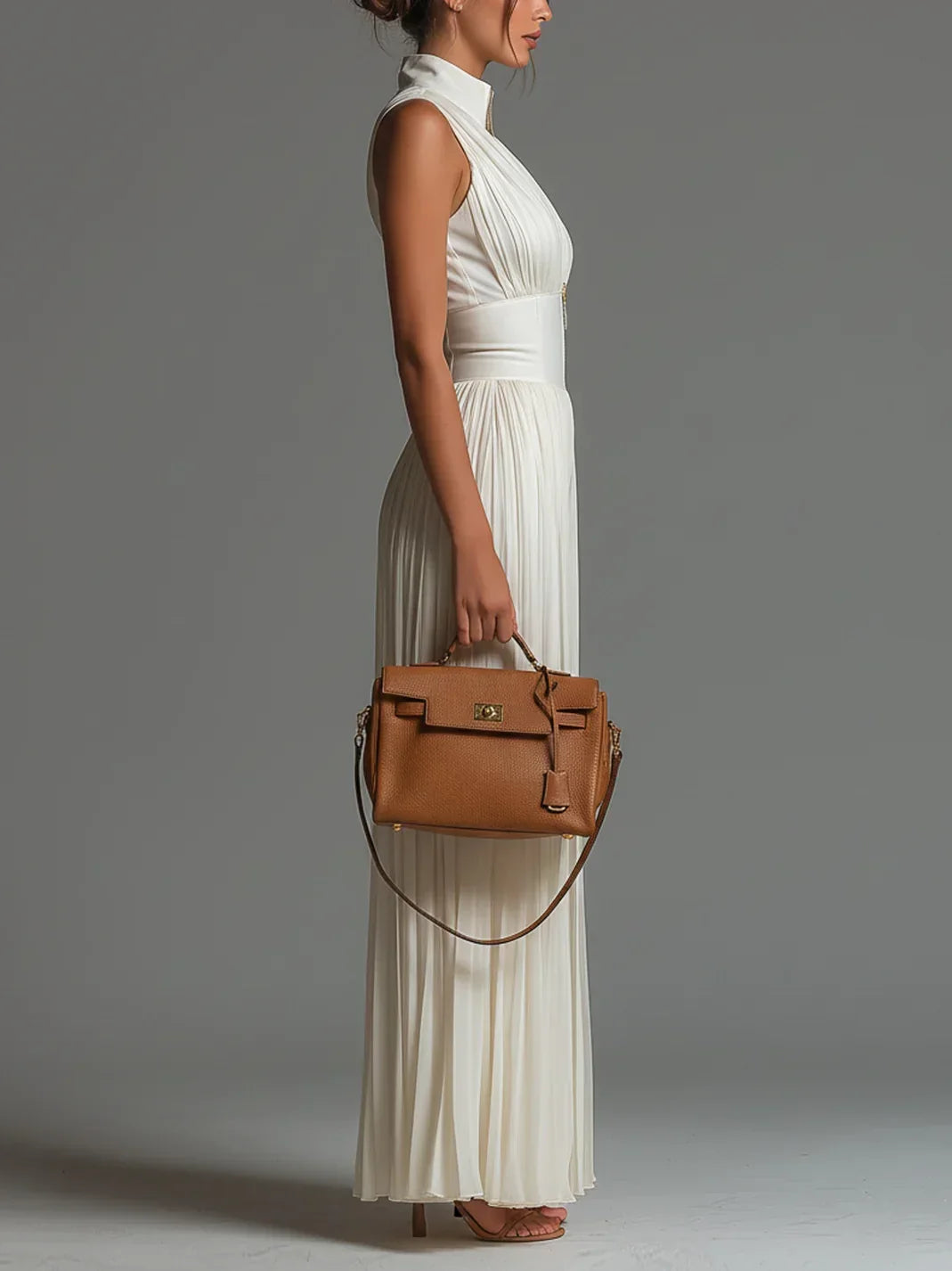 Sleeveless Deep V-Neck Zip Front Pleated Wide Leg Jumpsuit
