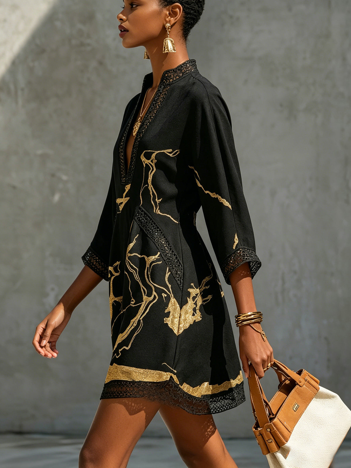 Dawn | Mini Dress in Black and Gold Lace