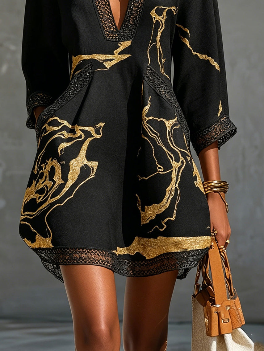 Dawn | Mini Dress in Black and Gold Lace