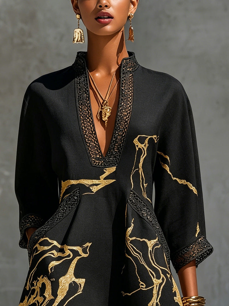 Dawn | Mini Dress in Black and Gold Lace