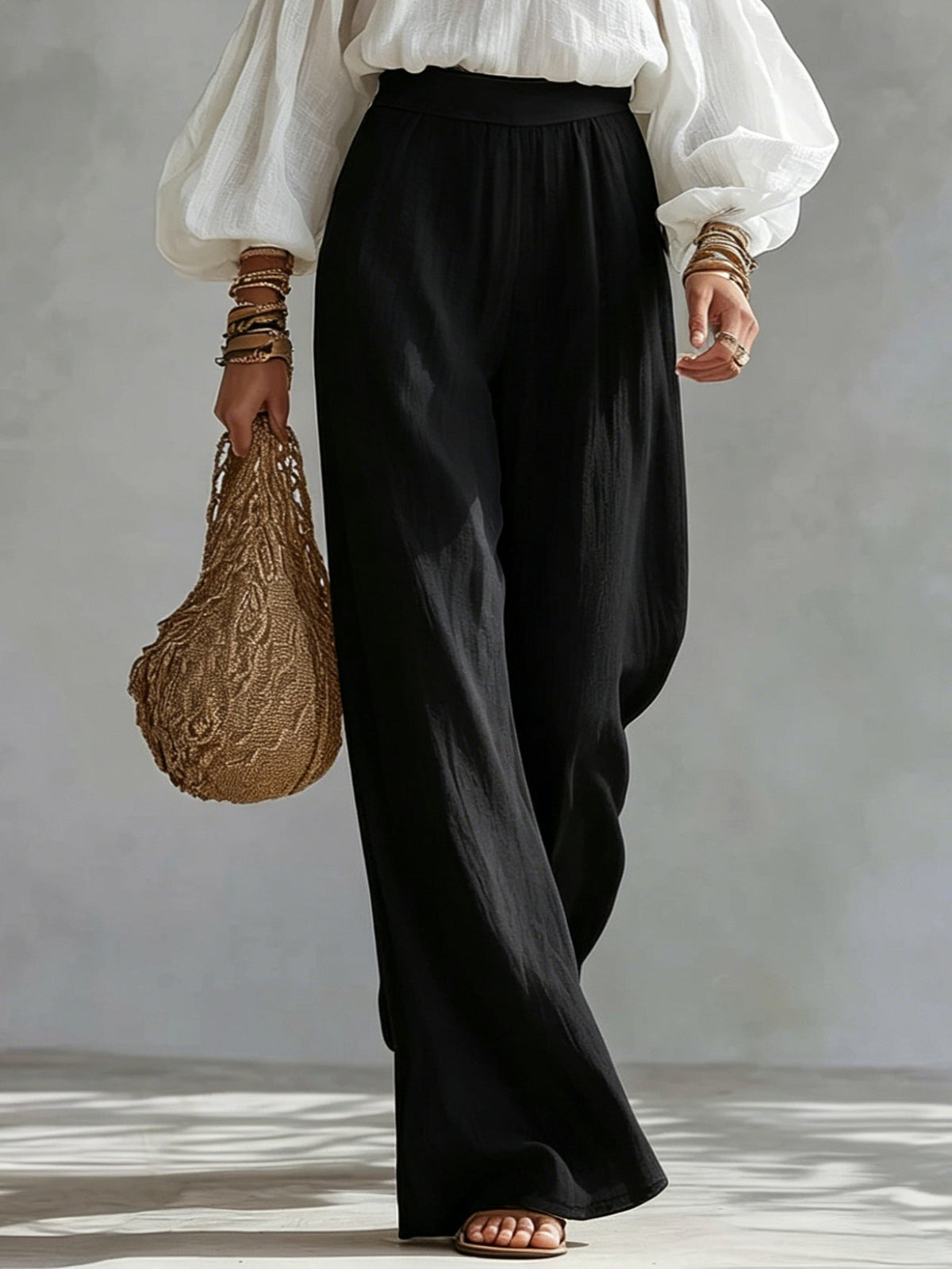 White Strapless Top and Black Wide-Leg Pants Set
