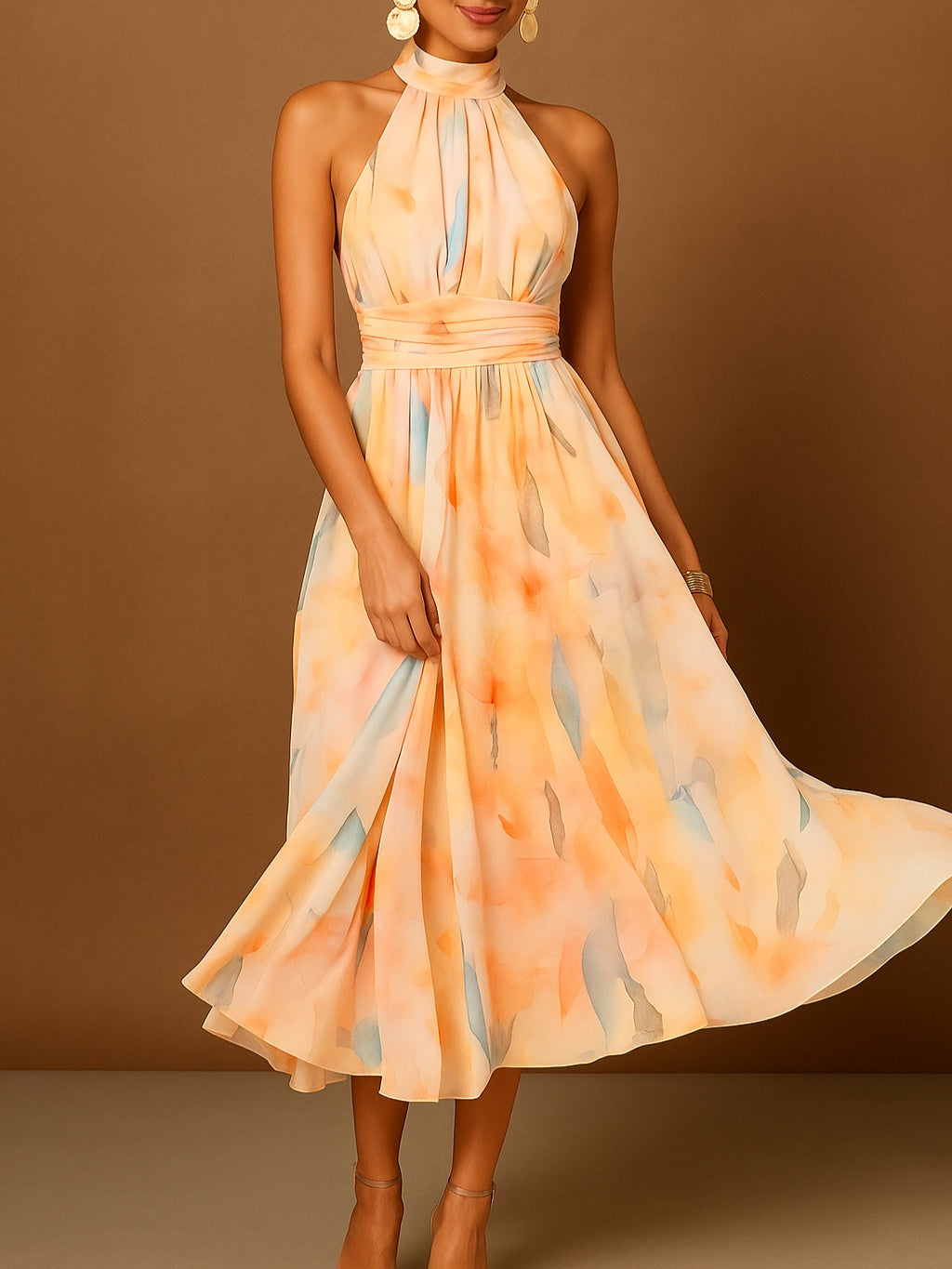 Halter Neck Dreamy Flowing Dress Pastel
