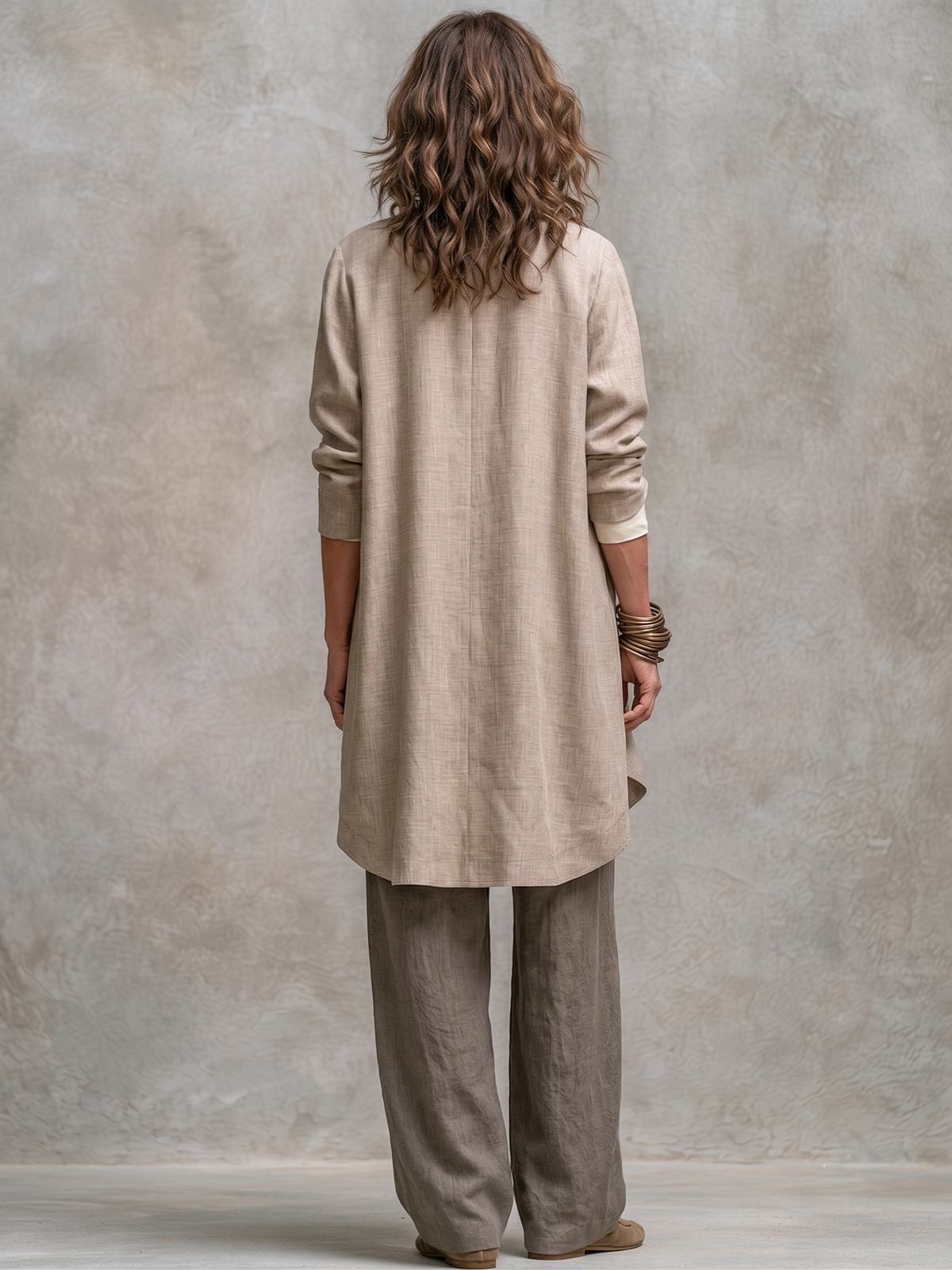 Draped Open Front Jacket Cami and Wide Leg Pants Three Piece Set