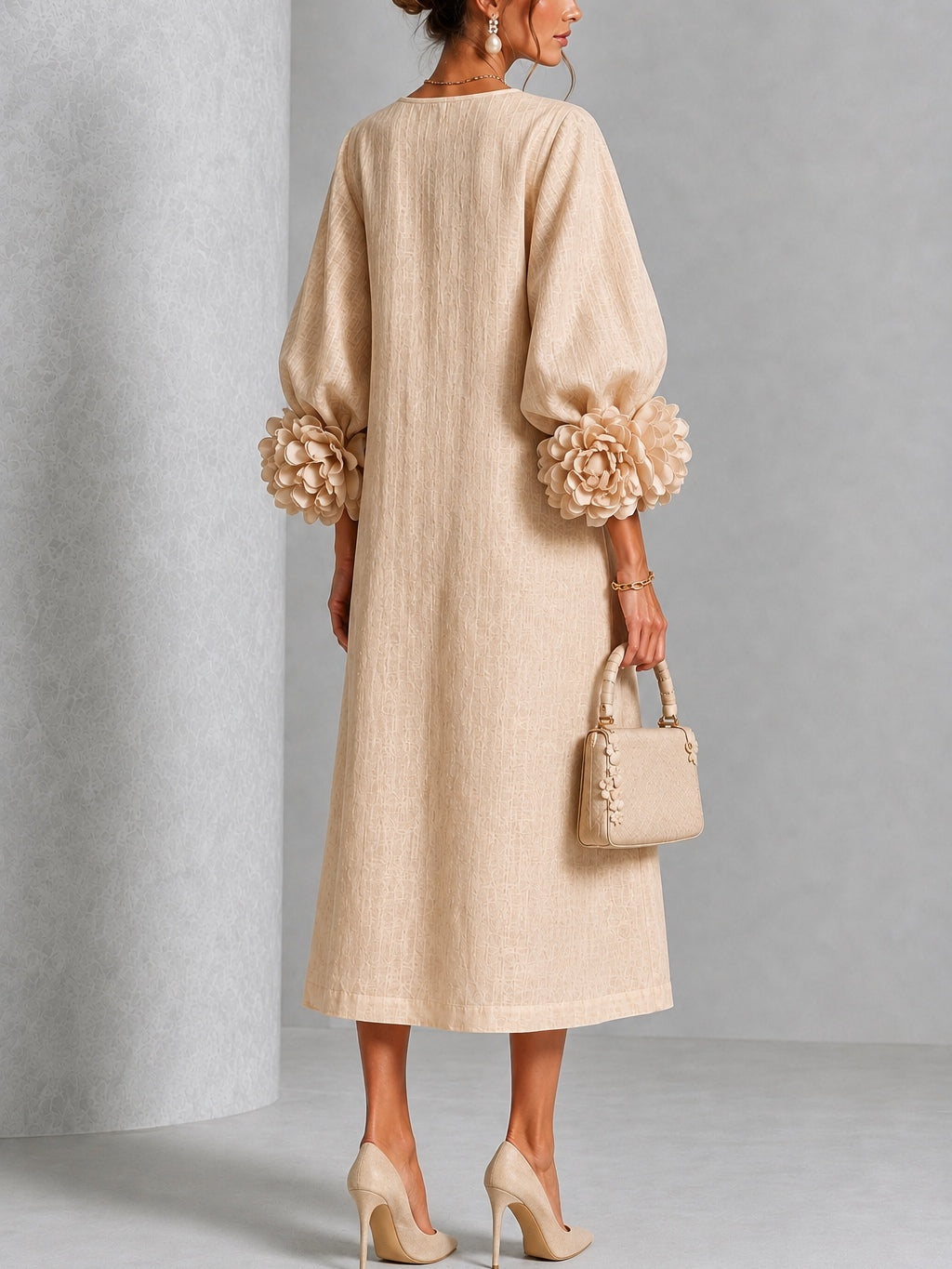 Flavie | Buttoned Floral Dress Beige