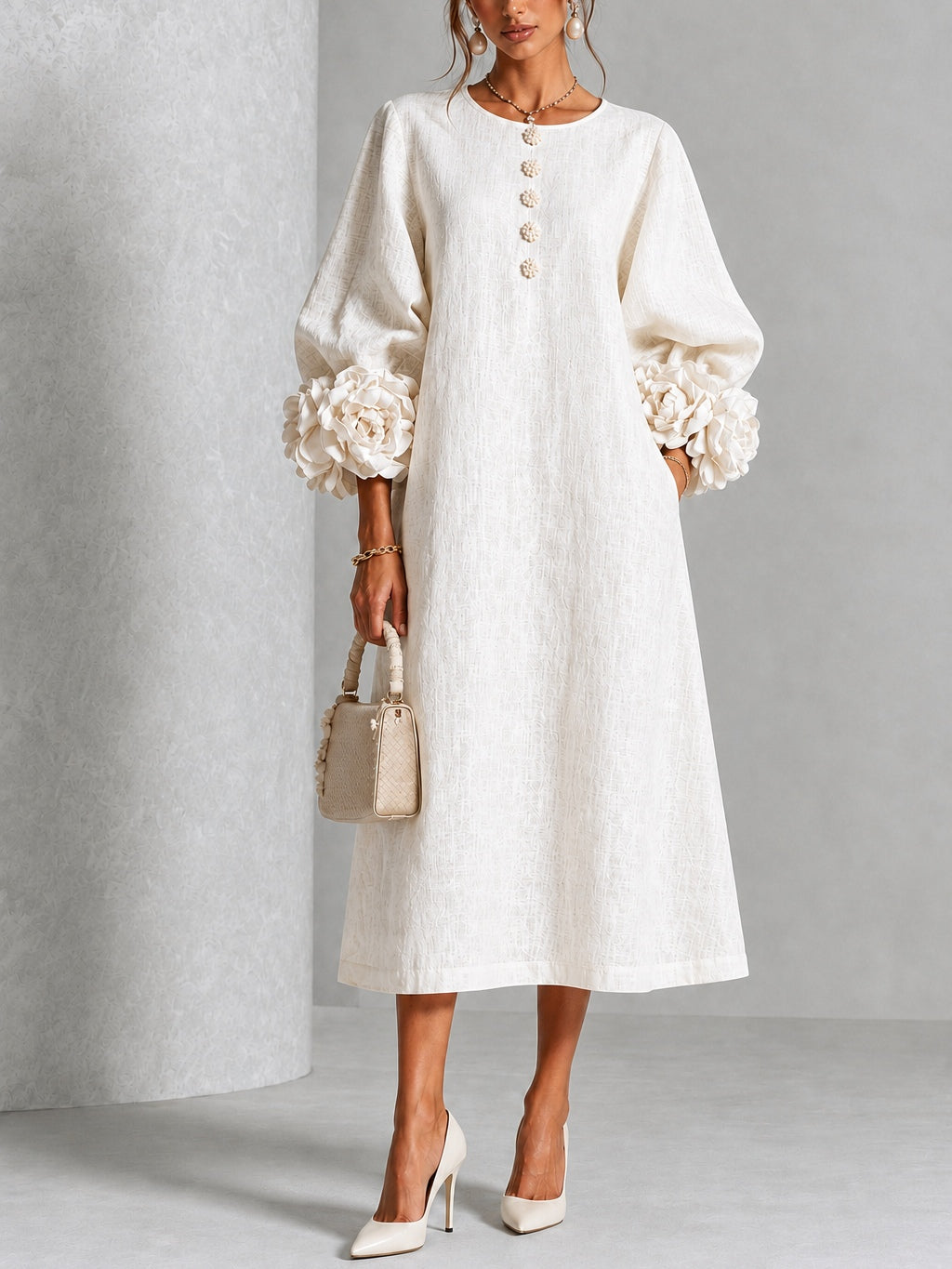 Inès | White Floral Button-Up Dress